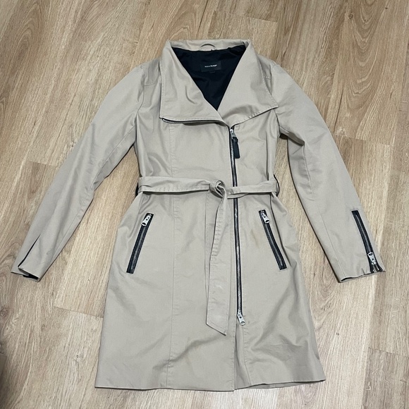 Mackage Estela Belted Trench Coat W/ Contrast Zippers In Sand - Picture 5 of 15